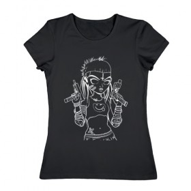 Женская футболка хлопок с принтом Yo-landi (тёмное) в Курске, 100% хлопок | прямой крой, круглый вырез горловины, длина до линии бедер, слегка спущенное плечо | девушка | контур | линиями | нервана | пушки. пистолеты | смайл | хип хоп | юар