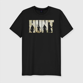 Мужская футболка хлопок Slim с принтом Hunt: Showdown Logo в Курске, 92% хлопок, 8% лайкра | приталенный силуэт, круглый вырез ворота, длина до линии бедра, короткий рукав | Тематика изображения на принте: horror | hunt horrors of the gilded age | hunt showdown | hunt showdown logo | hunt: showdown | охота | ужасы золотого века