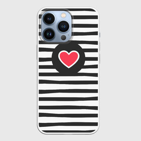 Чехол для iPhone 13 Pro с принтом Сердце в полоску в Курске,  |  | Тематика изображения на принте: black | lines | mochino | белый | москино | полоски | полосы | сердечко | сердце | черный