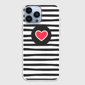Чехол для iPhone 13 Pro Max с принтом Сердце в полоску в Курске,  |  | Тематика изображения на принте: black | lines | mochino | белый | москино | полоски | полосы | сердечко | сердце | черный