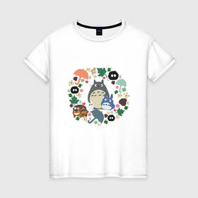Женская футболка хлопок с принтом Totoro в Курске, 100% хлопок | прямой крой, круглый вырез горловины, длина до линии бедер, слегка спущенное плечо | forest | friend | ghibli | japan | keeper | nature | neigbor | neighbour | totoro | анимация | аниме | гибли | дерево | друг | животные | лес | любовь | милый | мир | миядзаки | мульт | мультфильм | природа | сосед | тоторо | хранитель