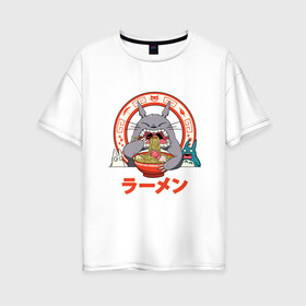 Женская футболка хлопок Oversize с принтом Totoro в Курске, 100% хлопок | свободный крой, круглый ворот, спущенный рукав, длина до линии бедер
 | forest | friend | ghibli | japan | keeper | nature | neigbor | neighbour | sushi | totoro | анимация | аниме | гибли | дерево | друг | еда | животные | лес | любовь | милый | мир | миядзаки | мульт | мультфильм | повар | природа | роллы | сосед