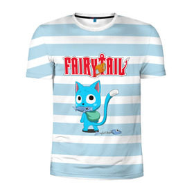 Мужская футболка 3D спортивная с принтом Fairy Tail в Курске, 100% полиэстер с улучшенными характеристиками | приталенный силуэт, круглая горловина, широкие плечи, сужается к линии бедра | anime | cat | fairy tail | happy | аниме | животные | кот | сёнэн | хвост феи | хэппи