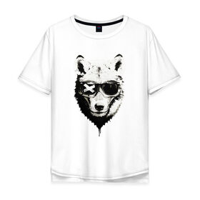 Мужская футболка хлопок Oversize с принтом wolf with glasses в Курске, 100% хлопок | свободный крой, круглый ворот, “спинка” длиннее передней части | wolf | волк | волк в очках | голова | животное | животное в очках | зверь. | мода | модное | очки | пес | собака | хипстер