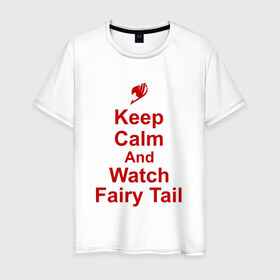 Мужская футболка хлопок с принтом Fairy Tail в Курске, 100% хлопок | прямой крой, круглый вырез горловины, длина до линии бедер, слегка спущенное плечо. | anime | fairy tail | keep calm | аниме | надписи | сёнэн | хвост феи
