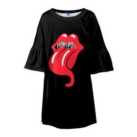 Детское платье 3D с принтом Monsters Kiss в Курске, 100% полиэстер | прямой силуэт, чуть расширенный к низу. Круглая горловина, на рукавах — воланы | halloween | jagger | lips | mick | monster | rock | rolling | stones | tongue | tooth | вольные | губы | джаггер | зубы | камни | катящиеся | мик | монстер | рок | странники | хеллоуин | хэллоуин | язык
