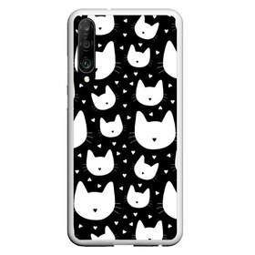 Чехол для Honor P30 с принтом Love Cats Pattern в Курске, Силикон | Область печати: задняя сторона чехла, без боковых панелей | белый | кот | котенок | котэ | котя | котята | кошка | любовь | мимими | паттерн | сердечки | сердце | силуэт | черный | я люблю кошек