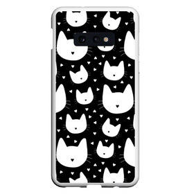 Чехол для Samsung S10E с принтом Love Cats Pattern в Курске, Силикон | Область печати: задняя сторона чехла, без боковых панелей | белый | кот | котенок | котэ | котя | котята | кошка | любовь | мимими | паттерн | сердечки | сердце | силуэт | черный | я люблю кошек