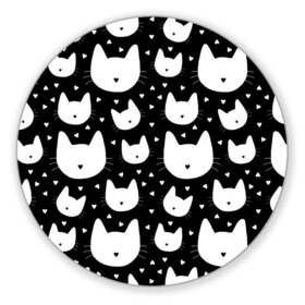 Коврик круглый с принтом Love Cats Pattern в Курске, резина и полиэстер | круглая форма, изображение наносится на всю лицевую часть | белый | кот | котенок | котэ | котя | котята | кошка | любовь | мимими | паттерн | сердечки | сердце | силуэт | черный | я люблю кошек