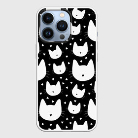 Чехол для iPhone 13 Pro с принтом Love Cats Pattern в Курске,  |  | Тематика изображения на принте: белый | кот | котенок | котэ | котя | котята | кошка | любовь | мимими | паттерн | сердечки | сердце | силуэт | черный | я люблю кошек