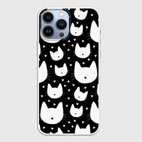 Чехол для iPhone 13 Pro Max с принтом Love Cats Pattern в Курске,  |  | белый | кот | котенок | котэ | котя | котята | кошка | любовь | мимими | паттерн | сердечки | сердце | силуэт | черный | я люблю кошек