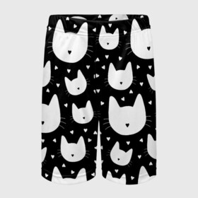 Детские спортивные шорты 3D с принтом Love Cats Pattern в Курске,  100% полиэстер
 | пояс оформлен широкой мягкой резинкой, ткань тянется
 | Тематика изображения на принте: белый | кот | котенок | котэ | котя | котята | кошка | любовь | мимими | паттерн | сердечки | сердце | силуэт | черный | я люблю кошек