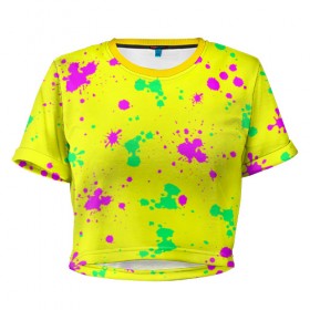 Женская футболка 3D укороченная с принтом Coldcloud жёлтый в Курске, 100% полиэстер | круглая горловина, длина футболки до линии талии, рукава с отворотами | roses | андреев | андрей | бубба | капли | кислота | кляксы | краски | ту ту ту | хубба | школа | яркий