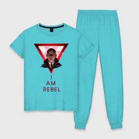 Женская пижама хлопок с принтом Маркус Detroit: Become human в Курске, 100% хлопок | брюки и футболка прямого кроя, без карманов, на брюках мягкая резинка на поясе и по низу штанин | 