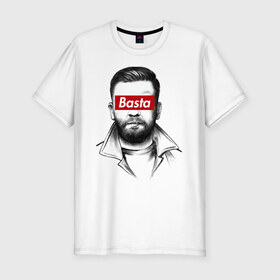 Мужская футболка премиум с принтом Basta в Курске, 92% хлопок, 8% лайкра | приталенный силуэт, круглый вырез ворота, длина до линии бедра, короткий рукав | gazgolder | баста | газголдер | сансара