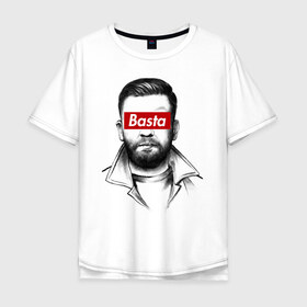 Мужская футболка хлопок Oversize с принтом Basta в Курске, 100% хлопок | свободный крой, круглый ворот, “спинка” длиннее передней части | gazgolder | баста | газголдер | сансара