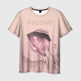 Мужская футболка 3D с принтом Yummy в Курске, 100% полиэфир | прямой крой, круглый вырез горловины, длина до линии бедер | ahegao | kawaii | lips | o face | аниме | ахегао