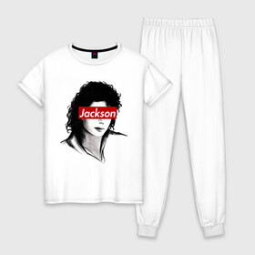 Женская пижама хлопок с принтом Michael Jackson в Курске, 100% хлопок | брюки и футболка прямого кроя, без карманов, на брюках мягкая резинка на поясе и по низу штанин | jackson | michael | джексон | майкл