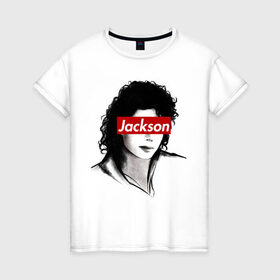 Женская футболка хлопок с принтом Michael Jackson в Курске, 100% хлопок | прямой крой, круглый вырез горловины, длина до линии бедер, слегка спущенное плечо | jackson | michael | джексон | майкл