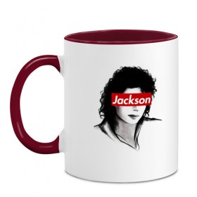 Кружка двухцветная с принтом Michael Jackson в Курске, керамика | объем — 330 мл, диаметр — 80 мм. Цветная ручка и кайма сверху, в некоторых цветах — вся внутренняя часть | jackson | michael | джексон | майкл