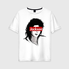 Женская футболка хлопок Oversize с принтом Michael Jackson в Курске, 100% хлопок | свободный крой, круглый ворот, спущенный рукав, длина до линии бедер
 | jackson | michael | джексон | майкл