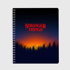 Тетрадь с принтом STRANGER THINGS в Курске, 100% бумага | 48 листов, плотность листов — 60 г/м2, плотность картонной обложки — 250 г/м2. Листы скреплены сбоку удобной пружинной спиралью. Уголки страниц и обложки скругленные. Цвет линий — светло-серый
 | Тематика изображения на принте: 011 | eleven | friends don t lie | netflix | stranger things | демогоргон | нетфликс | одиннадцатая | очень странные дела | сериалы