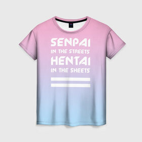 Женская футболка 3D с принтом Senpai in the streets в Курске, 100% полиэфир ( синтетическое хлопкоподобное полотно) | прямой крой, круглый вырез горловины, длина до линии бедер | ahegao | kawaii | lips | o face | senpai | аниме | ахегао | семпай | сенпай