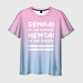 Мужская футболка 3D с принтом Senpai in the streets в Курске, 100% полиэфир | прямой крой, круглый вырез горловины, длина до линии бедер | ahegao | kawaii | lips | o face | senpai | аниме | ахегао | семпай | сенпай