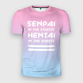 Мужская футболка 3D спортивная с принтом Senpai in the streets в Курске, 100% полиэстер с улучшенными характеристиками | приталенный силуэт, круглая горловина, широкие плечи, сужается к линии бедра | ahegao | kawaii | lips | o face | senpai | аниме | ахегао | семпай | сенпай