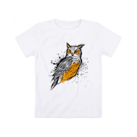 Детская футболка хлопок с принтом Эскиз филина в Курске, 100% хлопок | круглый вырез горловины, полуприлегающий силуэт, длина до линии бедер | карандаш | набросок | птица | рисунок | сова | филин | хищник | эскиз
