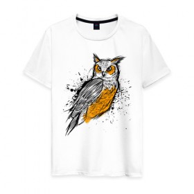 Мужская футболка хлопок с принтом Эскиз филина в Курске, 100% хлопок | прямой крой, круглый вырез горловины, длина до линии бедер, слегка спущенное плечо. | карандаш | набросок | птица | рисунок | сова | филин | хищник | эскиз
