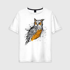 Женская футболка хлопок Oversize с принтом Эскиз филина в Курске, 100% хлопок | свободный крой, круглый ворот, спущенный рукав, длина до линии бедер
 | карандаш | набросок | птица | рисунок | сова | филин | хищник | эскиз