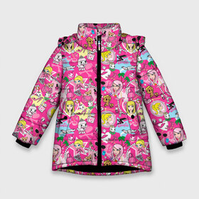Зимняя куртка для девочек 3D с принтом Barbie and Tokidoki в Курске, ткань верха — 100% полиэстер; подклад — 100% полиэстер, утеплитель — 100% полиэстер. | длина ниже бедра, удлиненная спинка, воротник стойка и отстегивающийся капюшон. Есть боковые карманы с листочкой на кнопках, утяжки по низу изделия и внутренний карман на молнии. 

Предусмотрены светоотражающий принт на спинке, радужный светоотражающий элемент на пуллере молнии и на резинке для утяжки. | adios | barbie | brilliant | cat | dog | doll | girl | heart | heels | japan | palm | pony | tokidoki | адьос | барби | девушка | иногда | кот | кошка | кукла | пес | пони | собака | япония