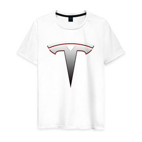 Мужская футболка хлопок с принтом TESLA в Курске, 100% хлопок | прямой крой, круглый вырез горловины, длина до линии бедер, слегка спущенное плечо. | 
