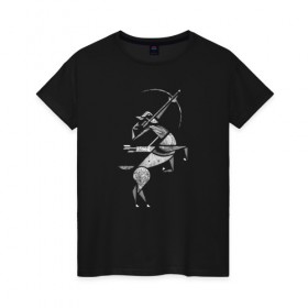 Женская футболка хлопок с принтом Стрелец в Курске, 100% хлопок | прямой крой, круглый вырез горловины, длина до линии бедер, слегка спущенное плечо | животные | звезды | знаки зодиака | конь | лук | люди | минимализм | серия | символы | стрелец