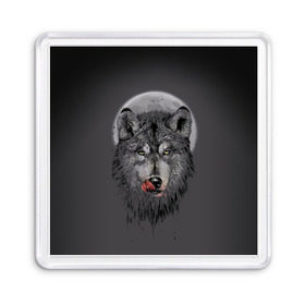 Магнит 55*55 с принтом Волк Облизывается в Курске, Пластик | Размер: 65*65 мм; Размер печати: 55*55 мм | forest | grey | moon | werewolf | werewolfs | white | wolf | wolfs | белый | волк | волки | волчата | волченок | волчица | волчицы | лес | луна | оборотень | оборотни | серый | язык