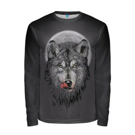 Мужской лонгслив 3D с принтом Волк Облизывается в Курске, 100% полиэстер | длинные рукава, круглый вырез горловины, полуприлегающий силуэт | forest | grey | moon | werewolf | werewolfs | white | wolf | wolfs | белый | волк | волки | волчата | волченок | волчица | волчицы | лес | луна | оборотень | оборотни | серый | язык