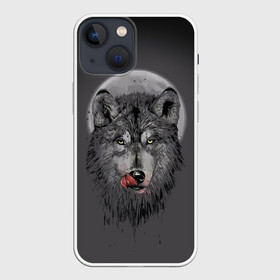 Чехол для iPhone 13 mini с принтом Волк Облизывается в Курске,  |  | forest | grey | moon | werewolf | werewolfs | white | wolf | wolfs | белый | волк | волки | волчата | волченок | волчица | волчицы | лес | луна | оборотень | оборотни | серый | язык