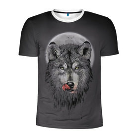 Мужская футболка 3D спортивная с принтом Волк Облизывается в Курске, 100% полиэстер с улучшенными характеристиками | приталенный силуэт, круглая горловина, широкие плечи, сужается к линии бедра | forest | grey | moon | werewolf | werewolfs | white | wolf | wolfs | белый | волк | волки | волчата | волченок | волчица | волчицы | лес | луна | оборотень | оборотни | серый | язык