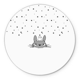 Коврик для мышки круглый с принтом Totoro The Rain в Курске, резина и полиэстер | круглая форма, изображение наносится на всю лицевую часть | Тематика изображения на принте: аниме | дождь | тоторо