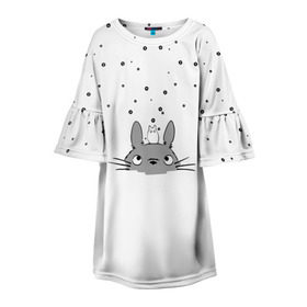 Детское платье 3D с принтом Totoro The Rain в Курске, 100% полиэстер | прямой силуэт, чуть расширенный к низу. Круглая горловина, на рукавах — воланы | аниме | дождь | тоторо