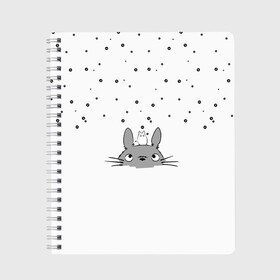 Тетрадь с принтом Totoro The Rain в Курске, 100% бумага | 48 листов, плотность листов — 60 г/м2, плотность картонной обложки — 250 г/м2. Листы скреплены сбоку удобной пружинной спиралью. Уголки страниц и обложки скругленные. Цвет линий — светло-серый
 | аниме | дождь | тоторо