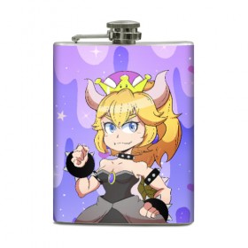 Фляга с принтом Bowsette в Курске, металлический корпус | емкость 0,22 л, размер 125 х 94 мм. Виниловая наклейка запечатывается полностью | Тематика изображения на принте: 