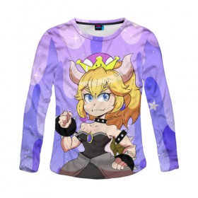 Женский лонгслив 3D с принтом Bowsette в Курске, 100% полиэстер | длинные рукава, круглый вырез горловины, полуприлегающий силуэт | Тематика изображения на принте: 