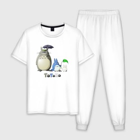 Мужская пижама хлопок с принтом Totoro в Курске, 100% хлопок | брюки и футболка прямого кроя, без карманов, на брюках мягкая резинка на поясе и по низу штанин
 | anime | totoro | анимэ | тоторо | черные чернушки