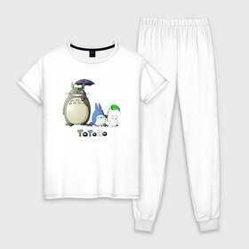 Женская пижама хлопок с принтом Totoro в Курске, 100% хлопок | брюки и футболка прямого кроя, без карманов, на брюках мягкая резинка на поясе и по низу штанин | anime | totoro | анимэ | тоторо | черные чернушки