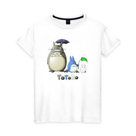 Женская футболка хлопок с принтом Totoro в Курске, 100% хлопок | прямой крой, круглый вырез горловины, длина до линии бедер, слегка спущенное плечо | anime | totoro | анимэ | тоторо | черные чернушки