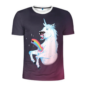 Мужская футболка 3D спортивная с принтом Чужой Единорог в Курске, 100% полиэстер с улучшенными характеристиками | приталенный силуэт, круглая горловина, широкие плечи, сужается к линии бедра | Тематика изображения на принте: alien | corn | horse | magic | movie | predator | rainbow | unicorn | unicorns | волшебство | единорог | единороги | животное | лошадка | лошадь | магия | пони | радуга | рог | рога | сказка | фильм | хищник | чужой