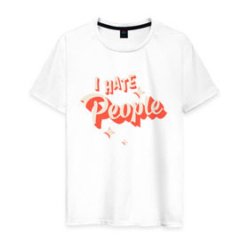 Мужская футболка хлопок с принтом I Hate People в Курске, 100% хлопок | прямой крой, круглый вырез горловины, длина до линии бедер, слегка спущенное плечо. | art | pin | pop | retro | арт | людей | люди | ненавижу | ненависть | пин | поп | ретро
