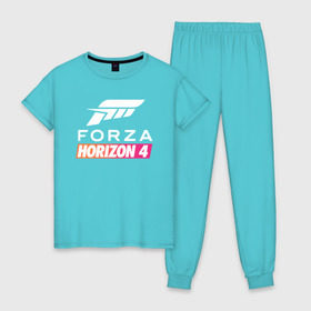 Женская пижама хлопок с принтом Forza Horizon 4 в Курске, 100% хлопок | брюки и футболка прямого кроя, без карманов, на брюках мягкая резинка на поясе и по низу штанин | auto | car | forza | game | horizon | mclaren | motorsport | race | авто | гонки | игра | машина